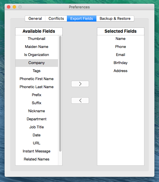 choose contacts fields to print