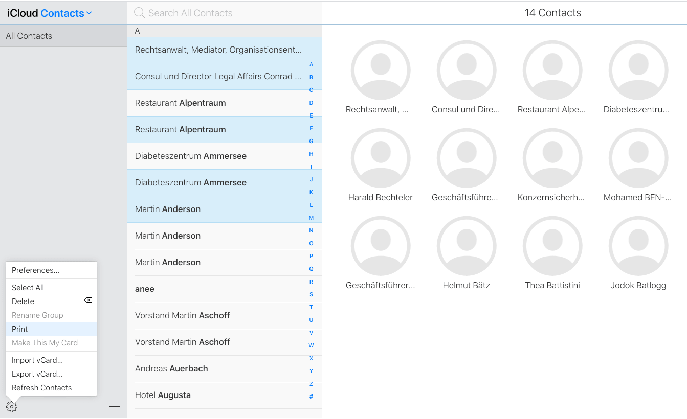 select the contacts to print