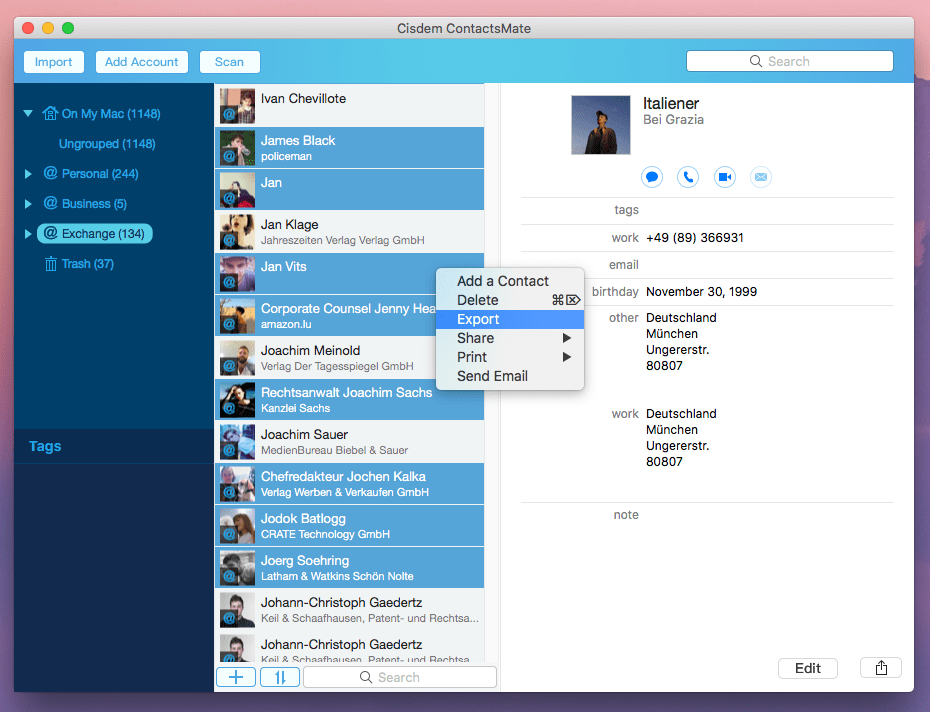 export selected contacts to csv