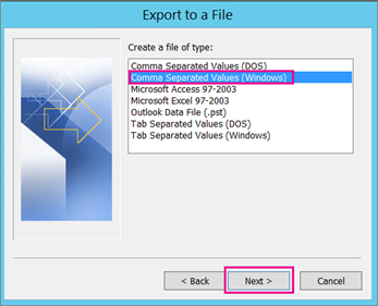 outlook 2010 export contacts to csv step 