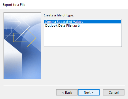 outlook newer version export contacts to csv step 4
