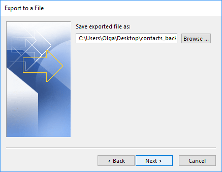 outlook newer version export contacts to csv step 7