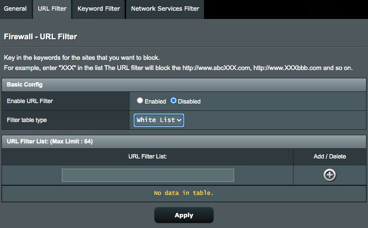 web filtering settings