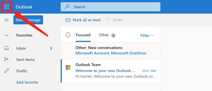 click outlook apllication icon
