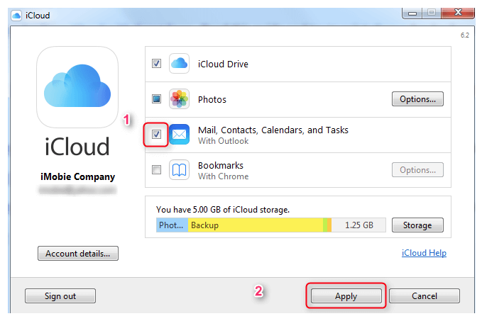 save outlook contacts to iphone via icloud