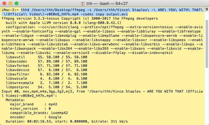 convert mp4 to avi ffmpeg