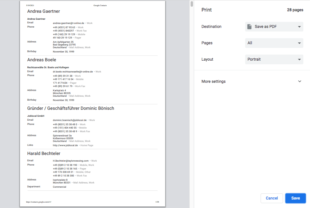 print iphone contacts as pdf