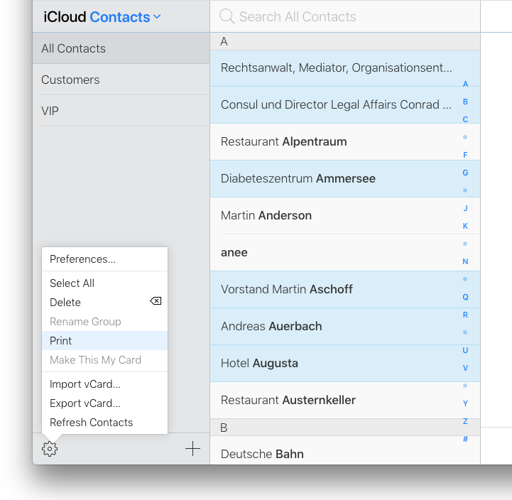 print iphone contacts via icloud