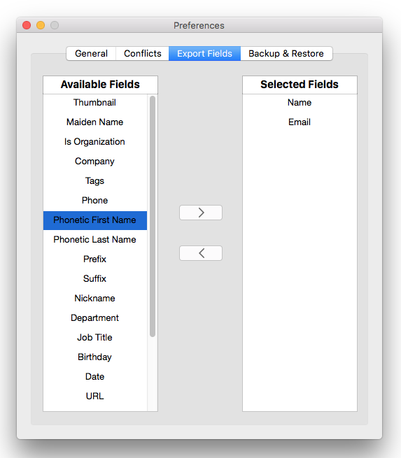 add needed contact information fields to the Selected Fields list