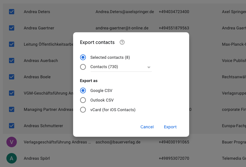 export google contacts to csv