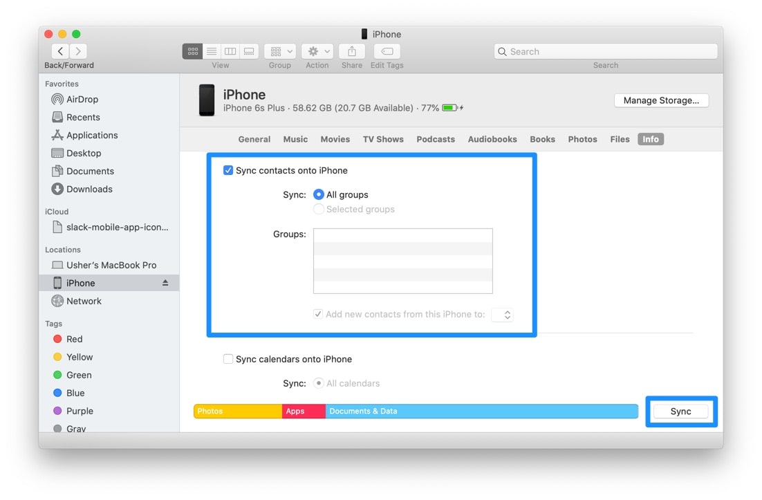 sync mac contacts to iphone with itunes