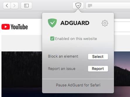 the AdGuard icon appearing next to the Smart Search field of Safari