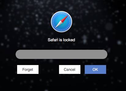 Mac screen displaying an message saying Safari is locked