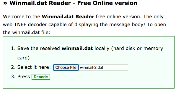 upload file to winmail dat reader