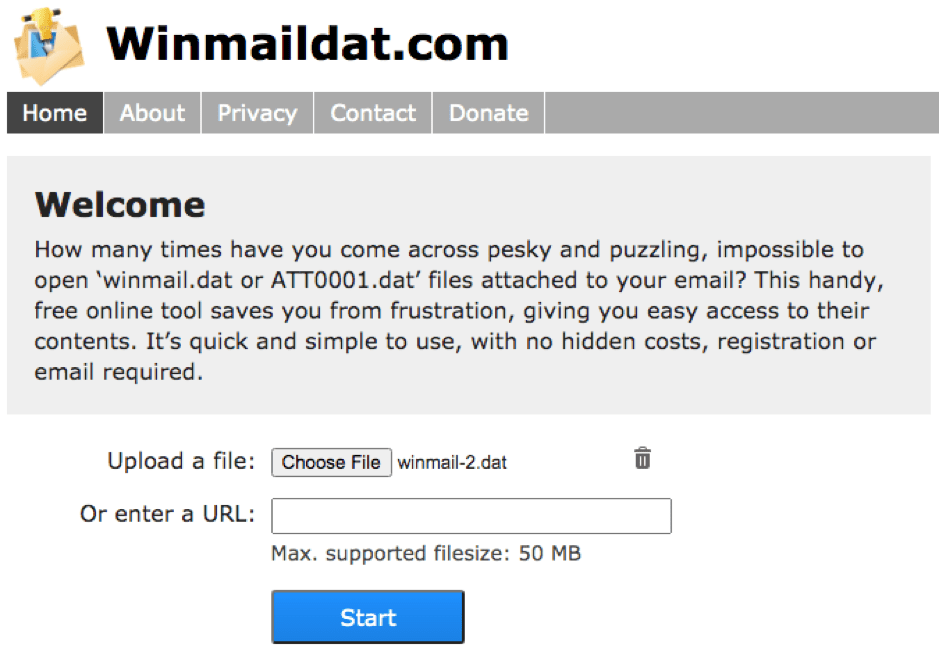upload winmail.dat file to winmail.dat reader