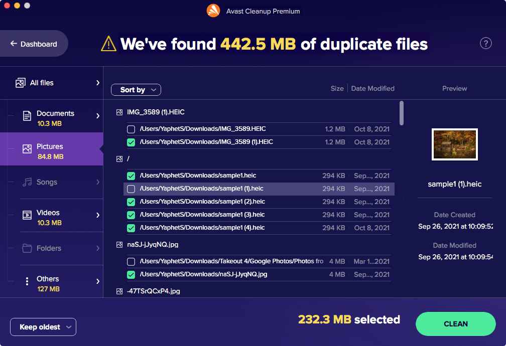 duplicate files are selected to delete