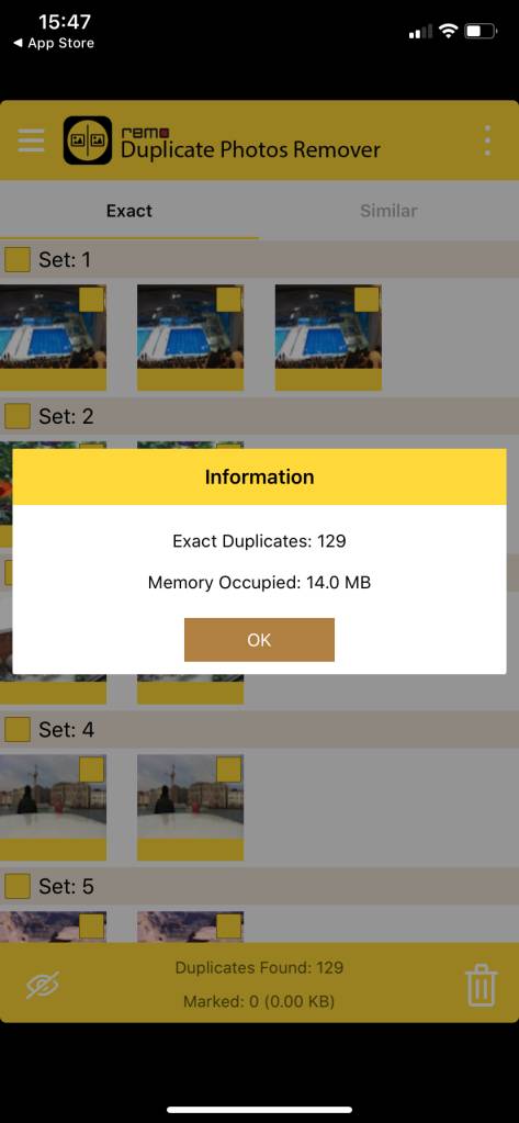 a screenshot displaying the number of the duplicate photos found on iPhone