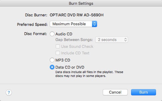 burn data dvd itunes 02