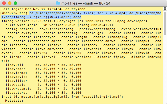 Massenkonvertierung von mp4-Dateien in mp3 ffmpeg