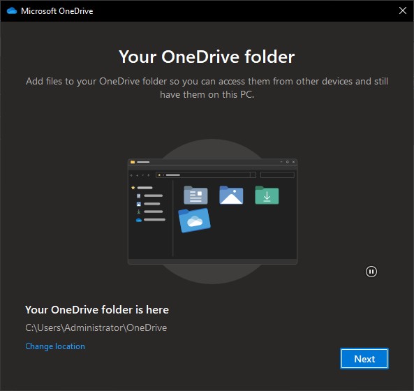 the default OneDrive folder location