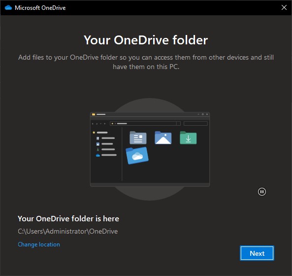 the “Your OneDrive folder” screen