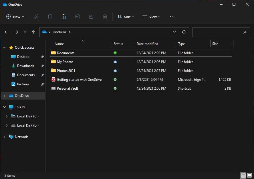 File Explorer window showing OneDrive in the sidebar on the left