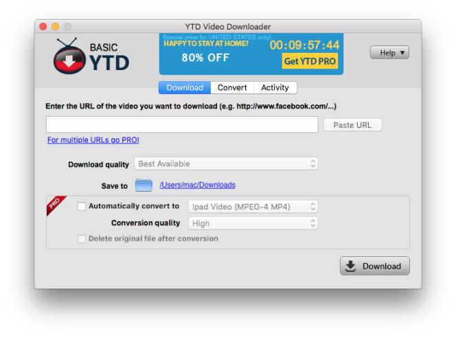 download interface on YTD video downloader