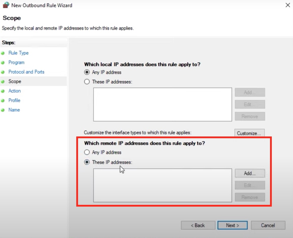 Which remote IP address does this rule apply to