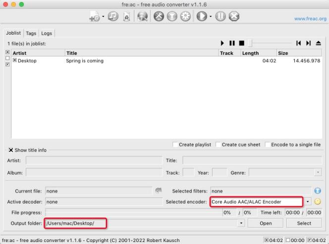 set format and location on fre:ac