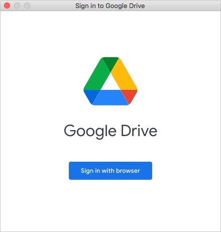 the Sign in to Google Drive window offers the Sign in with browser button