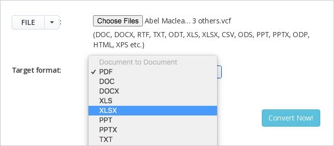 choose XLSX or XLS to export an Excel file