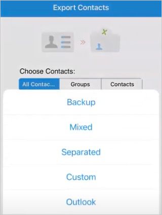 choose Outlook to export contacts from iPhone to an Excel file