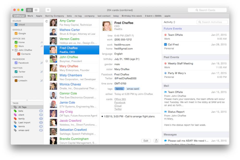 BusyContacts main interface