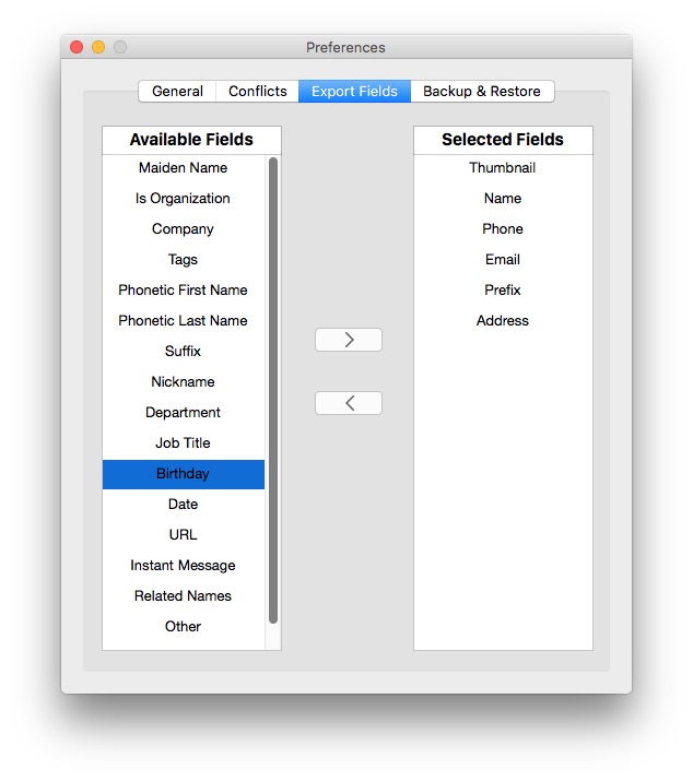 ContactsMate select fields