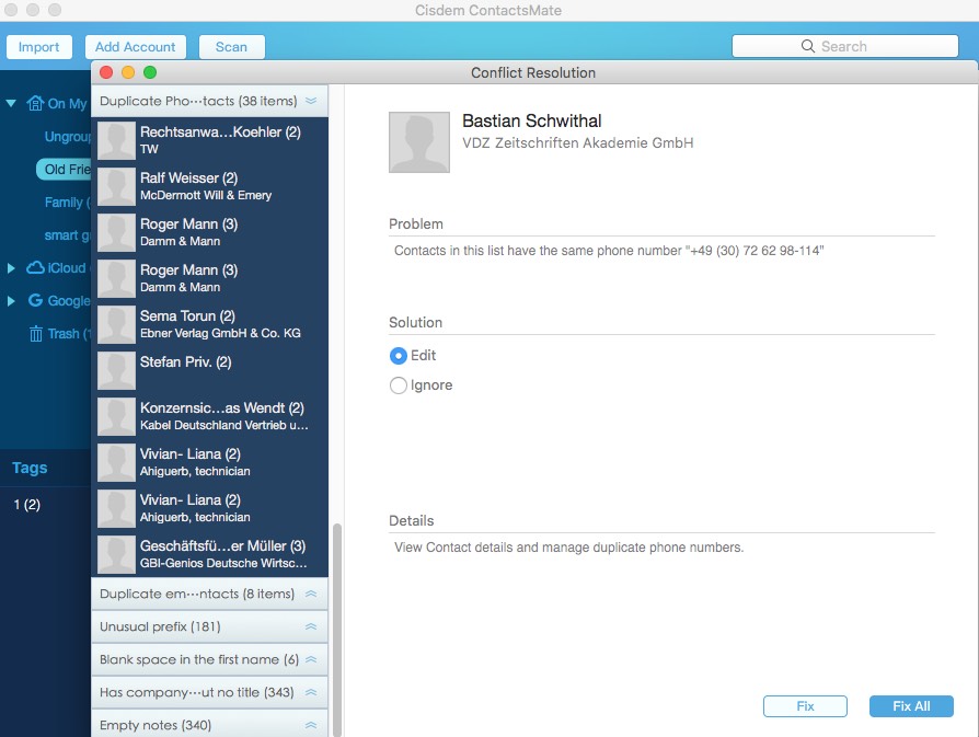 ContactsMate delete duplicate contacts