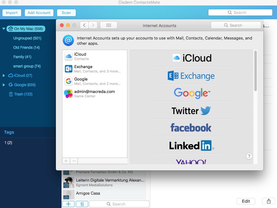 Cisdem ContactsMate add Exchange account