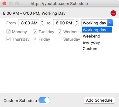 Custom Schedule is enabled and a schedule is added