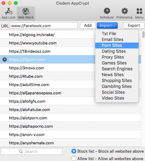 block websites by categories
