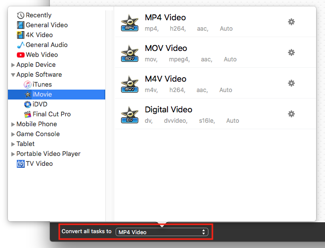 choose imovie as output