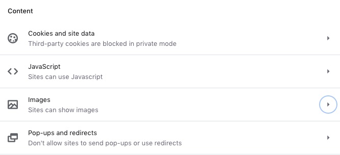 opera content settings