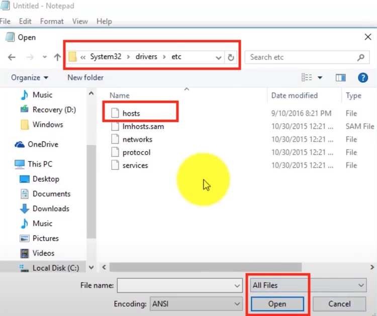 open hosts file