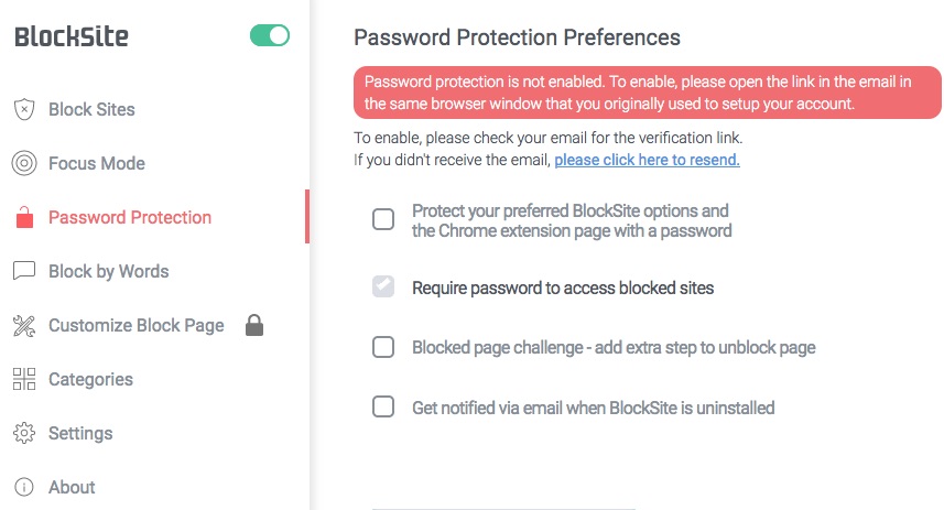 set password for blocked sites
