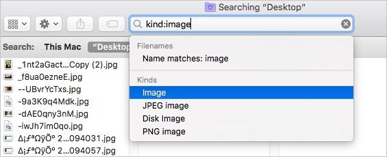 the keyword “kind:image” is entered in the search field