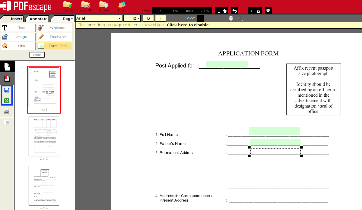 fillable form escape4