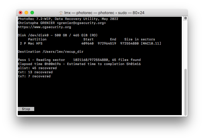 photorec running 04