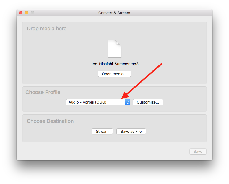 choose ogg via vlc
