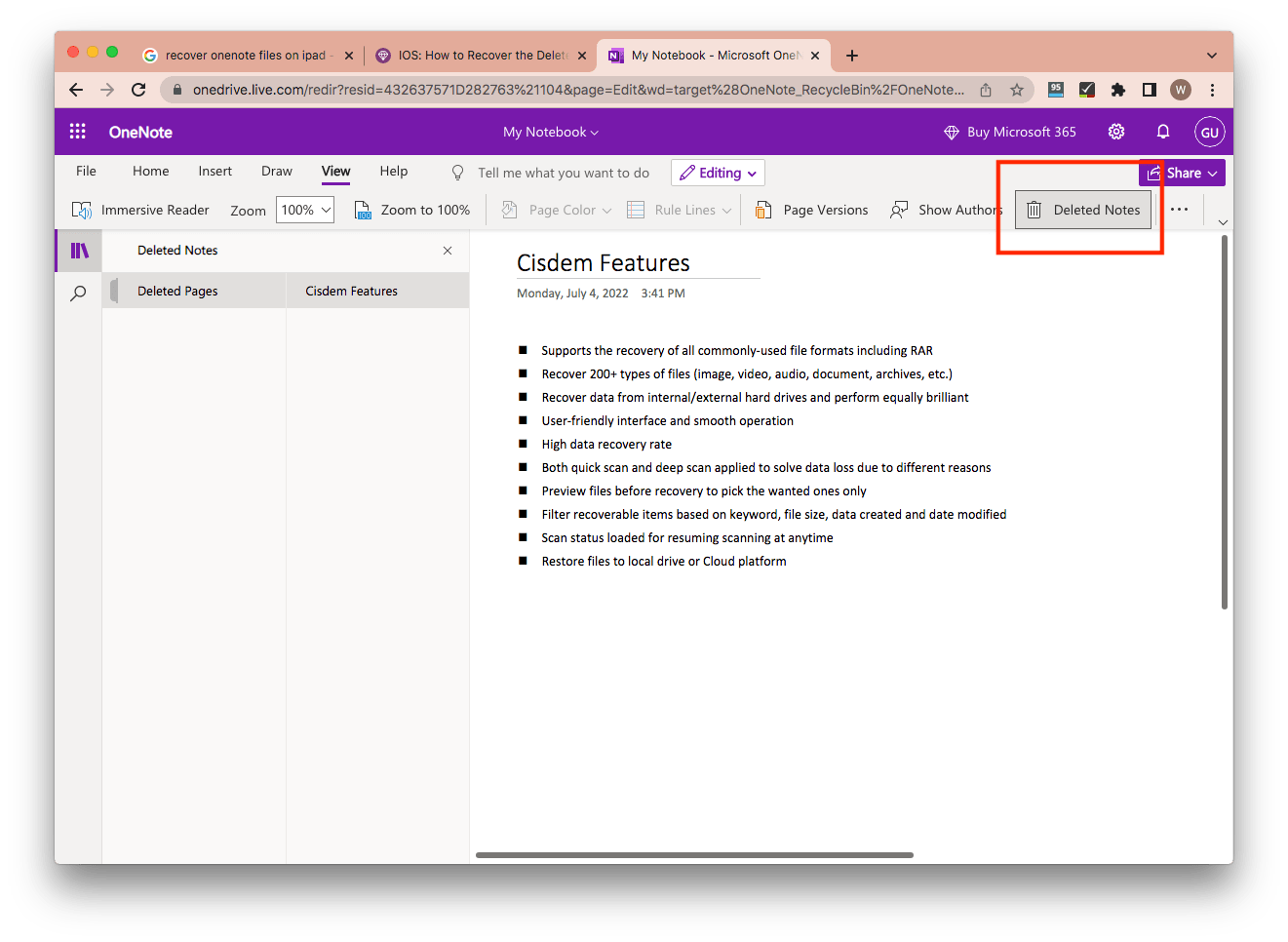recover from onenote online 01
