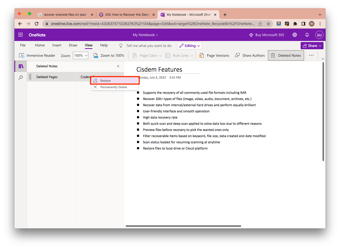 recover from onenote online 02