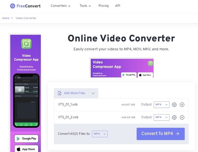 convert video_ts to mp4 via freeconvert.com