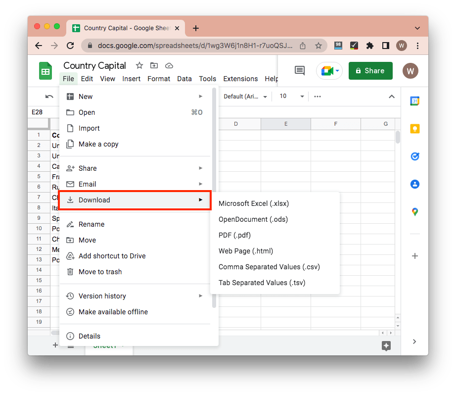 download google sheets